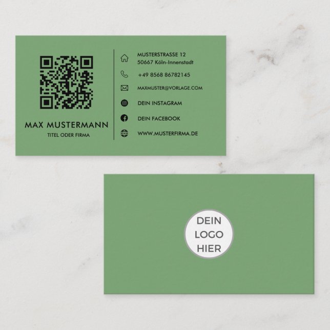 Cartão De Visita Grüne QR Code Visitenkarte Selbst Gestalten (Frente/Verso)
