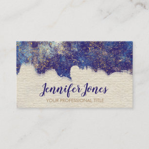 Cartão De Visita Grunge azul escuro da aguarela e do ouro