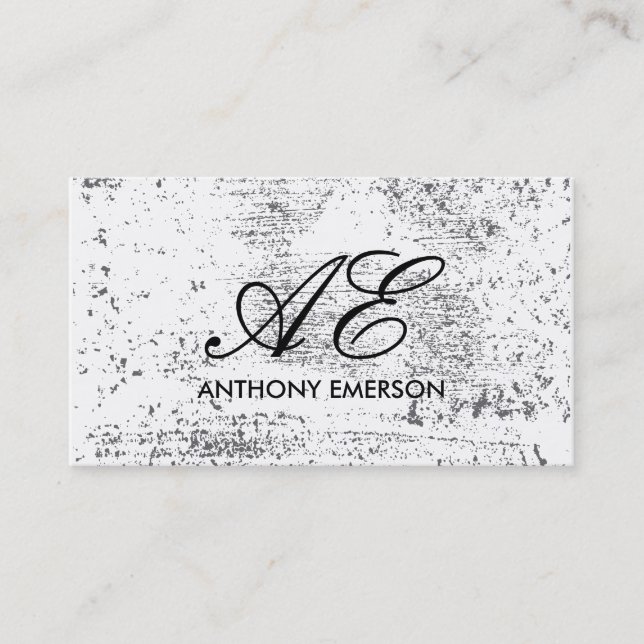 Cartão De Visita Grunge de Script Monograma Elegante (Frente)