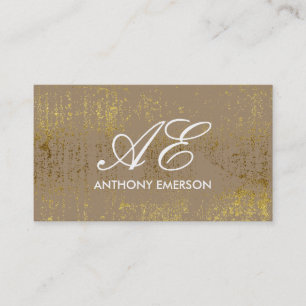 Cartão De Visita Grunge Dourado do Script Monograma Elegante