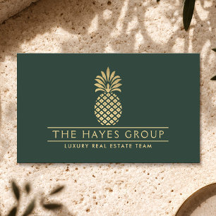 Cartão De Visita Grupo de Imóveis de Luxo Gold Pineapple Deep Green