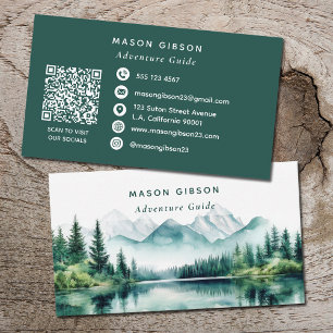 Cartão De Visita Guia de Aventura de Montanha com Código Qr de Aqua