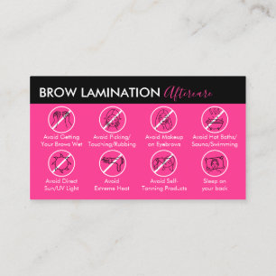Cartão De Visita Guia de Cuidados Pós Laminção de Sobrancelhas Rosa