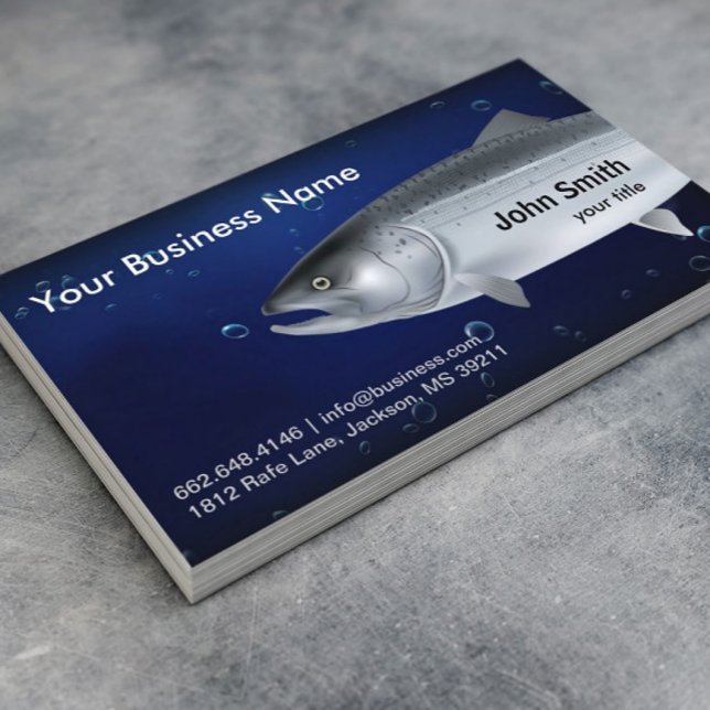 Cartão De Visita Guia de Pesca Salmão Peixes Marinho Azul (Criador carregado)