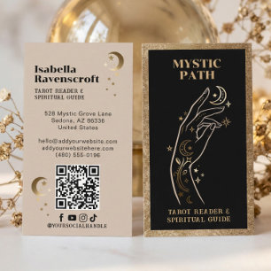 Cartão De Visita Guia Espiritual Tarot Mão Celestial Preto Dourado