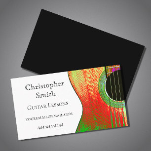 Cartão De Visita Guitar Music Lessons Moderno Vermelho Verde