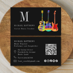 Cartão De Visita Guitar Música Professora Personalizada QR Code Míd