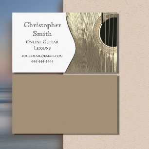 Cartão De Visita Guitar Online Music Lessons Beige and White