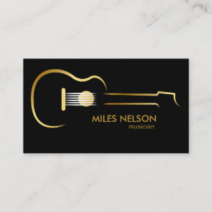 Cartão De Visita Guitarra Ouro Preto Logotipo Moderno Música