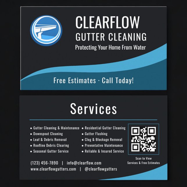 Cartão De Visita Gutter Cleaning Service QR Code Professional  (Criador carregado)