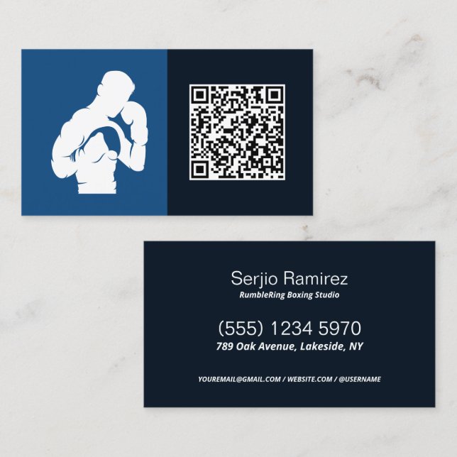 Cartão De Visita Gym de Boxing QR Personalizado (Frente/Verso)