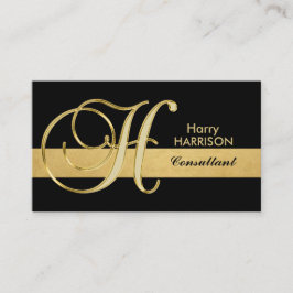 Cartão De Visita 'H inicial preto Dourado Monogrammed elegante