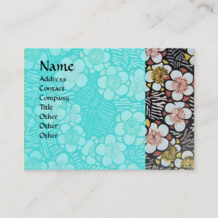 CARTÃO DE VISITA HAIKU / PRETO BRANCO AZUL TURQUESA FLORES DE PRIMA