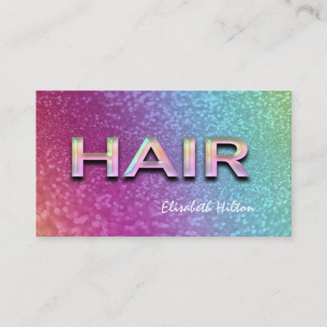 Cartão De Visita HAIR holográfico colorido de luxo elegante (Frente)