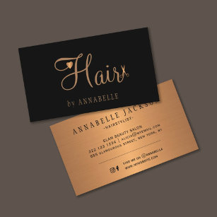 Cartão De Visita Hair salon glam preto-ouro-cabeleireiro metálico