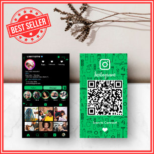 Cartão De Visita Hair Salon Instagram Green   Código QR das mídias 