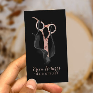Cartão De Visita Hair Salon Modern Black & Rosa Dourado Stylist