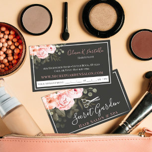 Cartão De Visita Hair Salon Stylist Elegant Floral Rose Appointment