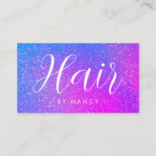 Cartão De Visita Hair Salon Typografia Purple Holographic Glitter