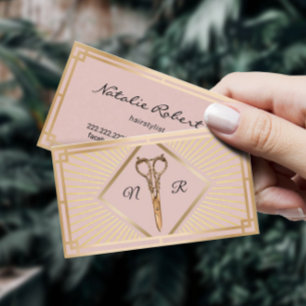 Cartão De Visita Hair Stylist Blush Dourado Art Deco Beauon Rosa Bl