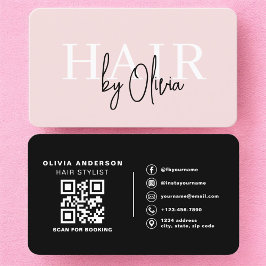Cartão De Visita Hair Stylist Blush Pink QR Code