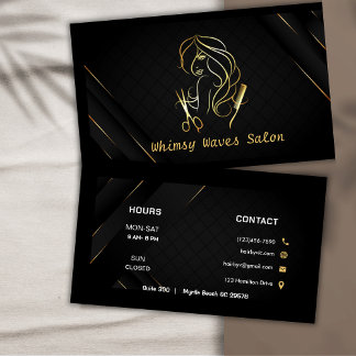 Cartão De Visita Hair Stylist Chic Black e Dourado Beauty Salon