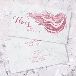 Cartão De Visita Hair Stylist Chic Pink Glitter Marble Beaut Salon