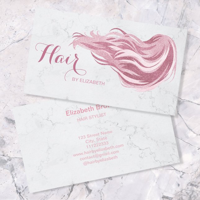 Cartão De Visita Hair Stylist Chic Pink Glitter Marble Beaut Salon (Criador carregado)