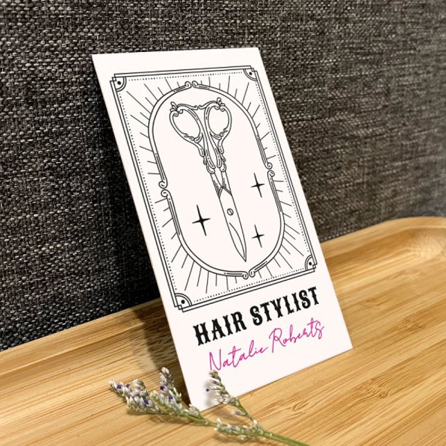Cartão De Visita Hair Stylist Cute Scissor Doodle Custom Photo (Criador carregado)