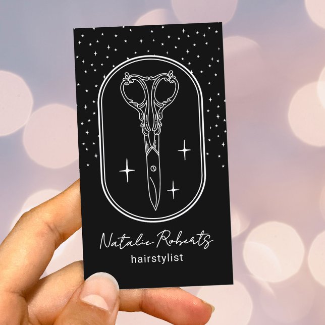 Cartão De Visita Hair Stylist Cute Scissor Logo Black Beauty Salon (Criador carregado)