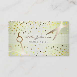 Cartão De Visita Hair Stylist Dourada Glitter Saloon Linen Confetti