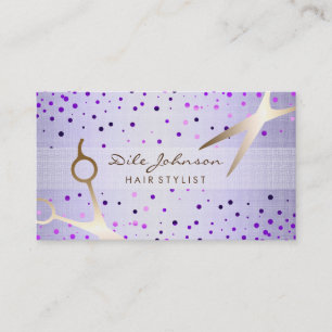 Cartão De Visita Hair Stylist Dourada Glitter Saloon Linen Lavanda