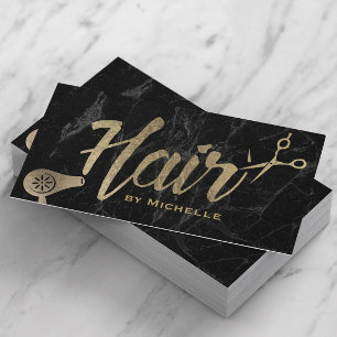 Cartão De Visita Hair Stylist Dourada Tipografia Moderna Marble Sal