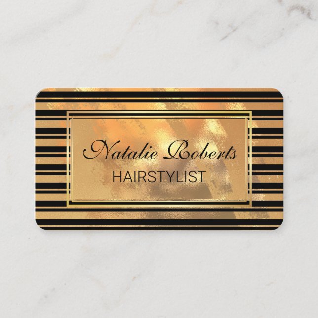 Cartão De Visita Hair Stylist Dourado Salão de Bela Leve (Frente)