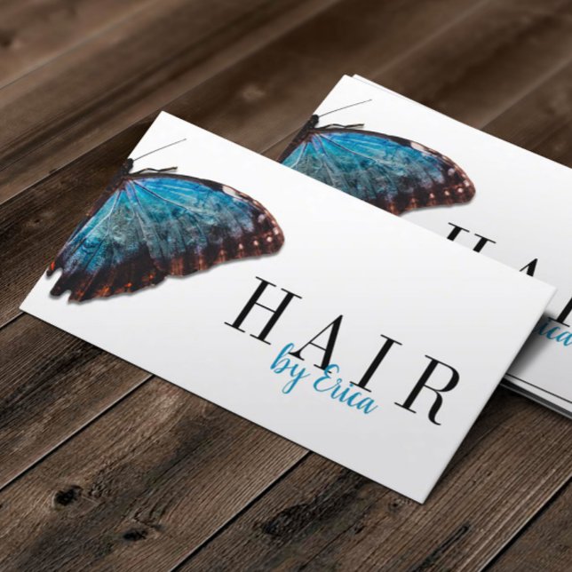 Cartão De Visita Hair Stylist Elegante Blue Butterfly BeauBeauBeaut (Criador carregado)