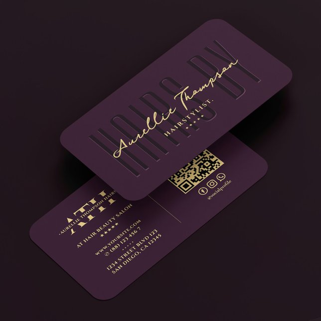 Cartão De Visita Hair Stylist Elegante Hairstylist Luxury Roxo (Hair Stylist Elegant Hairstylist Luxury Purple Business Card
)