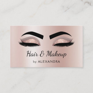 Cartão De Visita Hair Stylist Eyelash Pisca a Rosa brilhante Dourad