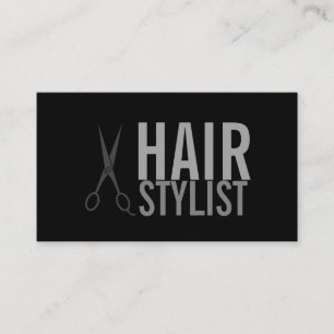 Cartão De Visita Hair Stylist - Fundo preto das tesouras prateadas