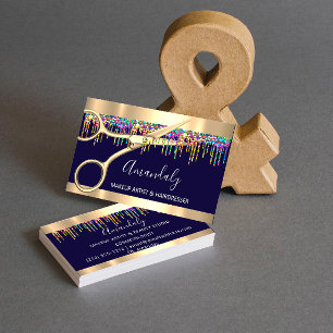 Cartão De Visita Hair Stylist Hairdresser Holograph Drives Blue Mar