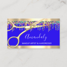 Cartão De Visita Hair Stylist Hairdresser Holograph Drives QR Blue