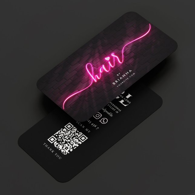 Cartão De Visita Hair Stylist Hairstylist Neon Pink Script (Hair Stylist Hairstylist Neon Pink Script Business Card
)