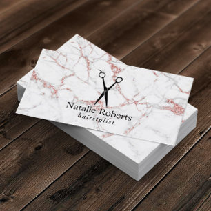 Cartão De Visita Hair Stylist Hairstylist Rosa Dourada Marble Salon