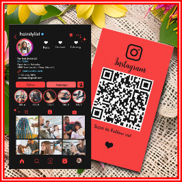 Cartão De Visita Hair Stylist Instagram Vermelho | Digitalizar para
