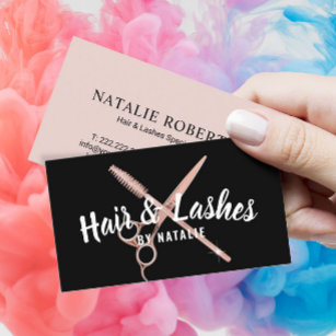 Cartão De Visita Hair Stylist Lashes Beauon Salon Blush Rosa Dourad