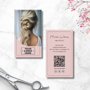 Cartão De Visita Hair Stylist Logotipo Salon Foto QR Código rosa