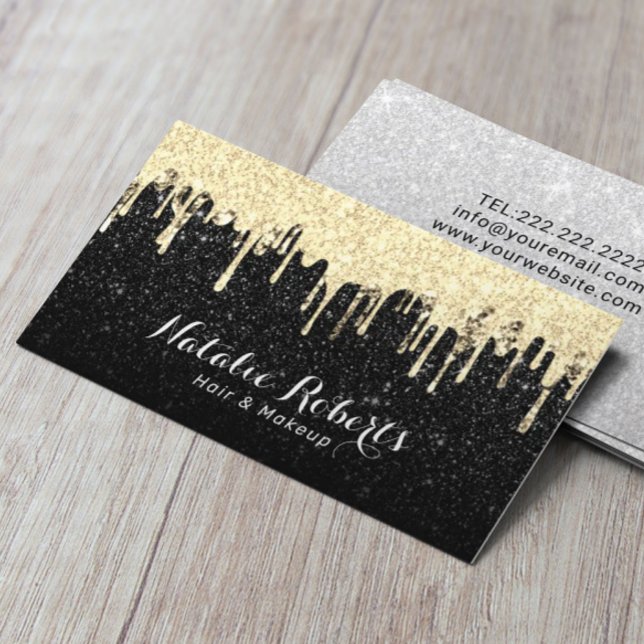 Cartão De Visita Hair Stylist Makeup Artist Dourado Drives Glitter (Criador carregado)