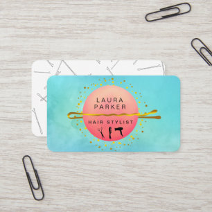 Cartão De Visita Hair Stylist Makeup Artista Salon Teal Blue