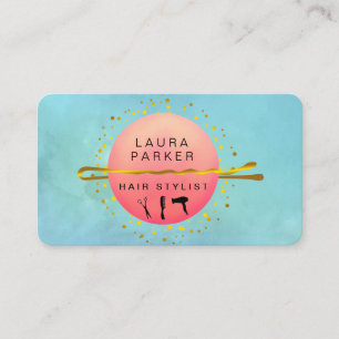 Cartão De Visita Hair Stylist Makeup Artista Salon Teal Blue Girly