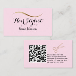 Cartão De Visita Hair Stylist Minimalista Typografia Rosa Código QR