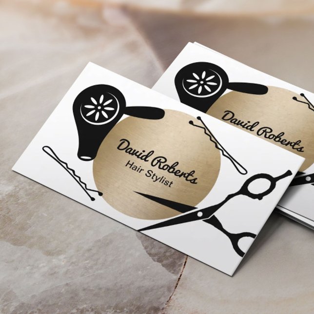 Cartão De Visita Hair Stylist Moden Circle Dourado Salon (Criador carregado)